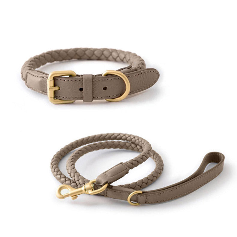 Braided Leather Dog Collar and Leash Set